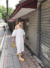 Cotton Linen Fabric Womens Vacation Dresses , Off Shoulder Tube Dress