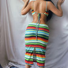 European and American sexy colorful striped hollow halter beach holiday suspender dress